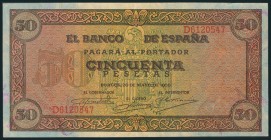 50 Pesetas. 20 de Mayo de 1938. Serie E. (Edifil 2017: 431a). Apresto original. EBC+.
