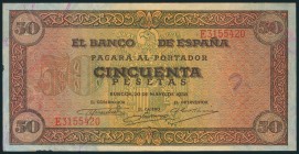 50 Pesetas. 20 de Mayo de 1938. Serie E, última serie emitida. (Edifil 2017: 431a). BC.