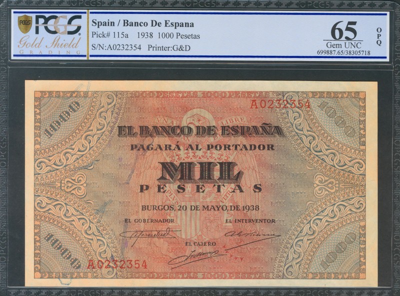 1000 Pesetas. 20 de Mayo de 1938. Serie A. (Edifil 2017: 434). Apresto original....
