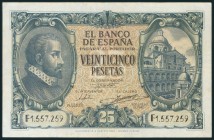 25 Pesetas. 9 de Enero de 1940. Serie F, última serie emitida. (Edifil 2017: 436a). MBC+.