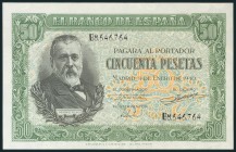 50 Pesetas. 9 de Enero de 1940. Serie B. (Edifil 2017: 437a). Conserva todo su apresto original. SC-.