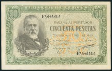 50 Pesetas. 9 de Enero de 1940. Serie B. (Edifil 2017: 437a). Apresto original. EBC+.