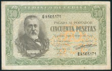 50 Pesetas. 9 de Enero de 1940. Serie D. (Edifil 2017: 437a). MBC.