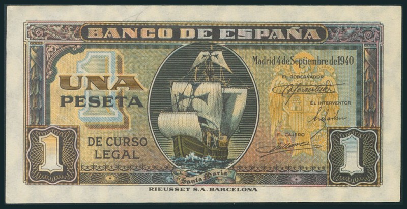 1 Peseta. 4 de Septiembre de 1940. Serie E. (Edifil 2017: 442). EBC+.