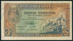5 Pesetas. 4 de Septiembre de 1940. Serie C. (Edifil 2017: 443a). EBC.