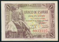 1 Peseta. 15 de Junio de 1945. Sin serie. (Edifil 2017: 448). Apresto original. SC-.