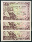 1 Peseta. 15 de Junio de 1945. Trío correlativo. Serie A. (Edifil 2017: 448a). Apresto original. SC.