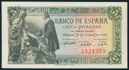 5 Pesetas. 15 de Junio de 1945. Sin serie. (Edifil 2017: 449). EBC+.