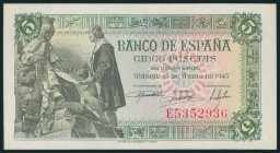 5 Pesetas. 15 de Junio de 1945. Serie E. (Edifil 2017: 449a). SC-.