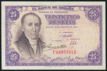 25 Pesetas. 19 de Febrero de 1946. Serie F. (Edifil 2017: 450a). EBC-.