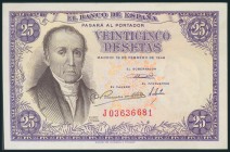25 Pesetas. 19 de Febrero de 1946. Serie J. (Edifil 2017: 450a). SC.