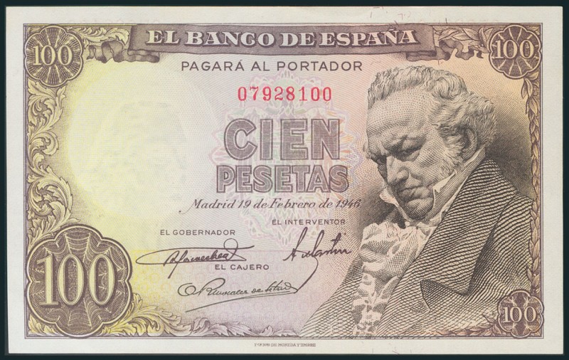 100 Pesetas. 19 de Febrero de 1946. Sin serie. (Edifil 2017: 451). Apresto origi...