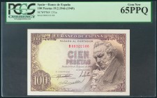 100 Pesetas. 19 de Febrero de 1946. Serie B. (Edifil 2017: 451b). Encapsulado por PCGS65PPQ. SC.