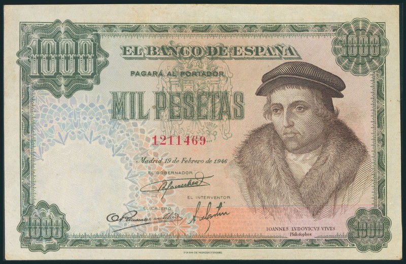 1000 Pesetas. 19 de Febrero de 1946. Sin serie. (Edifil 2017: 453). MBC.