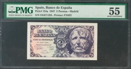 5 Pesetas. 12 de Abril de 1947. Serie D. (Edifil 2017: 454a). Encapsulado PMG55. EBC.