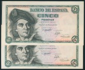 5 Pesetas. 15 de Marzo de 1948. Pareja correlativa. Serie D. (Edifil 2017: 455a). SC.