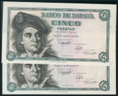 5 Pesetas. 5 de Marzo de 1948. Pareja correlativa. Serie H. (Edifil 2017: 455a). Apresto original. SC-.