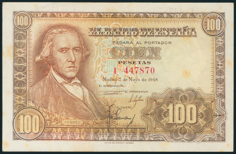 100 Pesetas. 2 de Mayo de 1948. Serie I, última serie emitida. (Edifil 2017: 456...