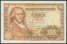100 Pesetas. 2 de Mayo de 1948. Serie I, última serie emitida. (Edifil 2017: 456a). Manchitas de óxido. MBC+.