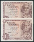 1 Peseta. 19 de Junio de 1948. Pareja correlativa. Serie E. (Edifil 2017: 457a). Apresto original. SC.