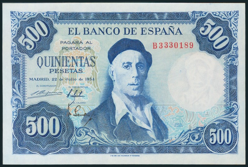 500 Pesetas. 22 de Julio de 1954. Serie B. (Edifil 2017: 468b). Apresto original...