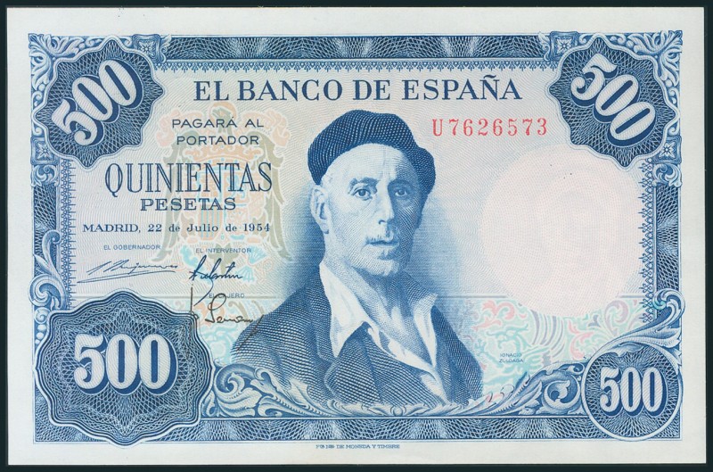 500 Pesetas. 22 de Julio de 1954. Serie U. (Edifil 2017: 468b). SC.