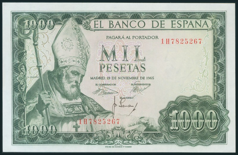 1000 Pesetas. 19 de Noviembre de 1965. Serie 1H. (Edifil 2017: 471b). SC-.