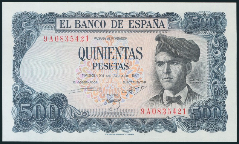 500 Pesetas. 23 de Julio de 1971. Serie especial 9A. (Edifil 2017: 473b). SC.