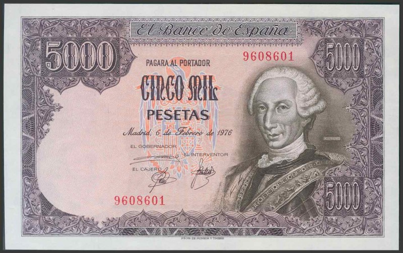 5000 Pesetas. 6 de Febrero de 1976. Sin serie. (Edifil 2017: 475). SC-.