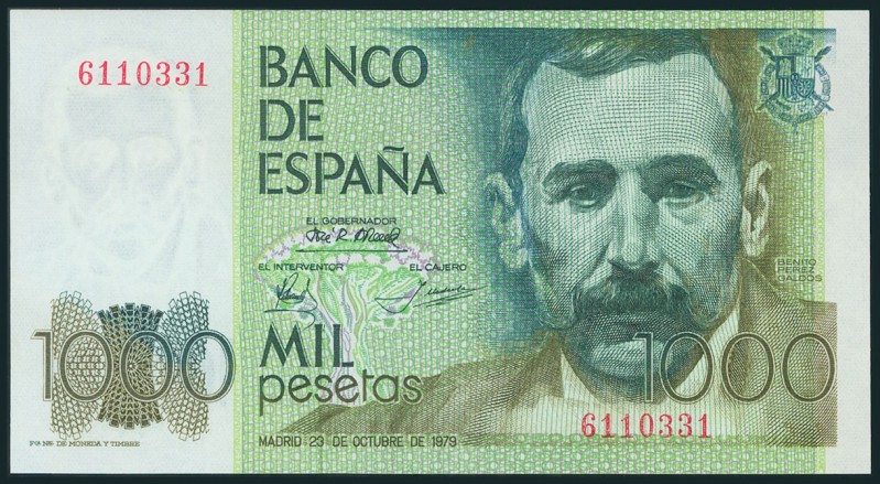 1000 Pesetas. 23 de Octubre de 1979. Sin serie. (Edifil 2017: 477). SC.