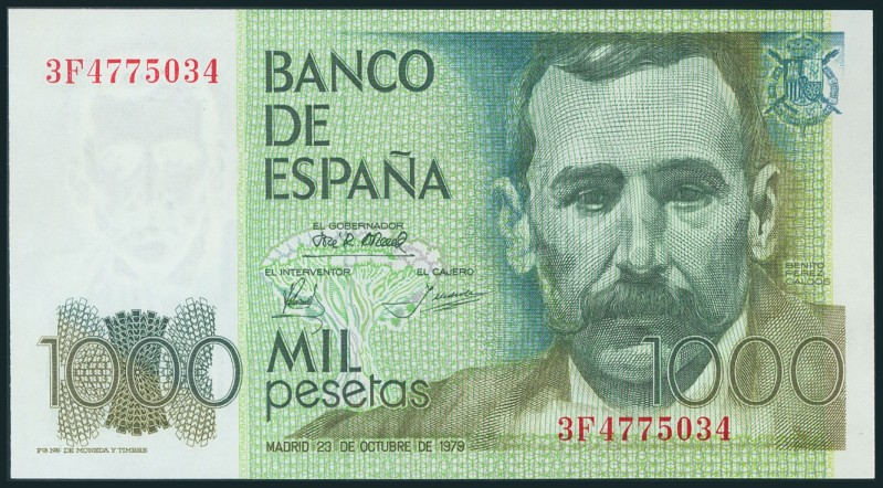 1000 Pesetas. 23 de Octubre de 1979. Serie 3F. (Edifil 2017: 477a). SC.