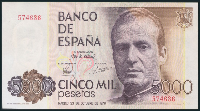 5000 Pesetas. 20 de Octubre de 1979. Sin serie. (Edifil 2017: 478). EBC+.