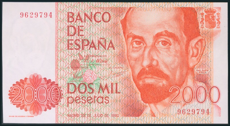 2000 Pesetas. 22 de Julio de 1980. Sin serie. (Edifil 2017: 479). SC.