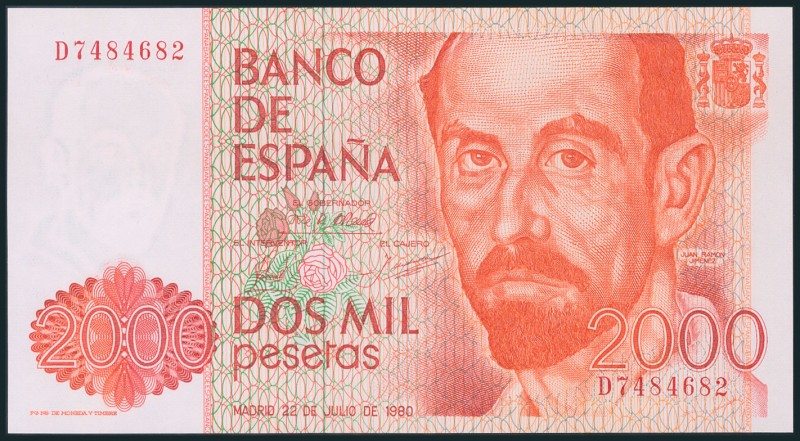 2000 Pesetas. 22 de Julio de 1980. Serie D. (Edifil 2017: 479a). SC.