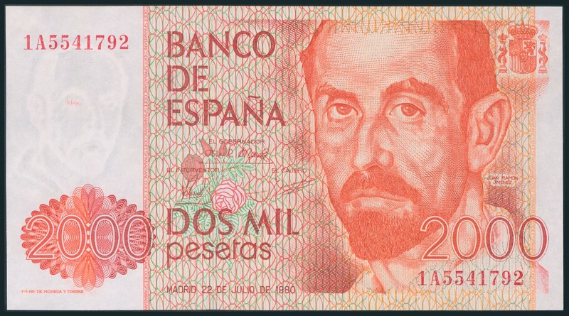 2000 Pesetas. 22 de Julio de 1980. Serie A. (Edifil 2017: 479a). SC.