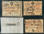 LOTERIA (ISLA DE CUBA). Lote compuesto por 4 Décimos de lotería pertenecientes a la Isla de Cuba bajo el reinado de Fernando VII e Isabel II, estos po...