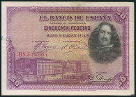 Conjunto de 10 billetes de 50 Pesetas de la emisión del 15 de Agosto de 1928. (Edifil 2017: 329a). BC.