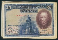 Conjunto de 28 billetes de 25 Pesetas emitidos el 15 de Agosto de 1928 con diversas series y diferentes calidades (Edifil 2017: 353). EBC/BC.