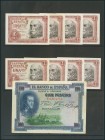 Conjunto de 13 billetes del Banco de España en diferentes calidades y 10 billetes extranjeros. A EXAMINAR.