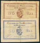 BURJASOT (VALENCIA). 25 Céntimos y 50 Céntimos. 11 de Octubre de 1937. Serie A. (González: 1328/29). MBC.