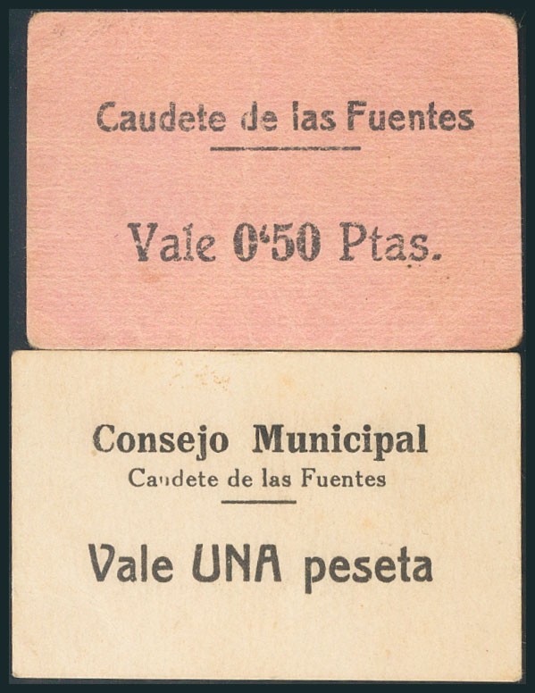 CAUDETE DE LAS FUENTES (VALENCIA). 50 Céntimos y 1 Peseta. (1938ca). (González: ...