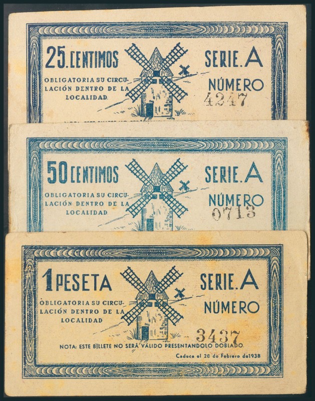 CAMPO DE CRIPTANA (CIUDAD REAL). 25 Céntimos, 50 Céntimos y 1 Peseta. 1 de Septi...