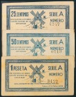 CAMPO DE CRIPTANA (CIUDAD REAL). 25 Céntimos, 50 Céntimos y 1 Peseta. 1 de Septiembre de 1937. Serie A. (González: 2099/01). MBC.