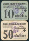 CUARTELL (VALENCIA). 10 Céntimos y 50 Céntimos. (1937ca). (González: 2109, 2111). Raros. MBC. (coincide con los fotografiados en la obra de Rafael Gon...