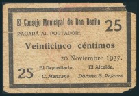 DON BENITO (BADAJOZ). 25 Céntimos. 20 de Noviembre de 1937. (González: 2237). RC.
