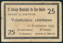 DON BENITO (BADAJOZ). 25 Céntimos. 20 de Noviembre de 1937. (González: 2238). BC.