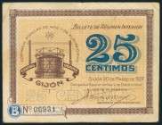GIJON (ASTURIAS). 25 Céntimos. 20 de Marzo de 1937. Serie B. (González: 2657). MBC.