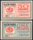 GIJON (ASTURIAS). 50 Céntimos y 1 Peseta. 15 de Julio de 1937. Series A y B, respectivamente. (González: 2660/61). Inusuales. SC-.