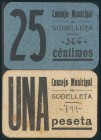 GODELLETA (VALENCIA). 25 Céntimos y 1 Peseta. (1938ca). (González: 2697/98). Muy raros. MBC. (el billete de 25 cts coincide con el fotografiado en la ...