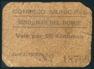 HINOJOSA DEL DUQUE (CORDOBA). 25 Céntimos. Junio 1937. (González: 2862). Inusual. BC.